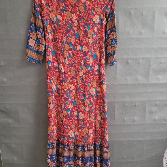 Red Floral Medium Maxi Dress with Ruffle Hem by Ranlege - Picture 2 of 11